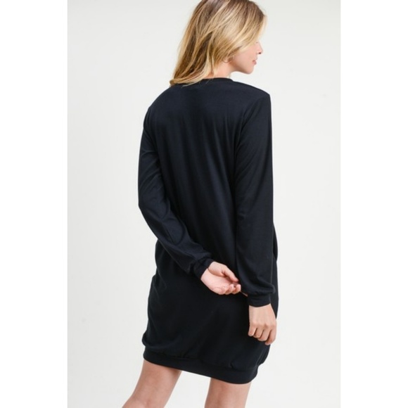 Women's Casual Soft Sweatshirt Dress Solid Black - Picture 5 of 8